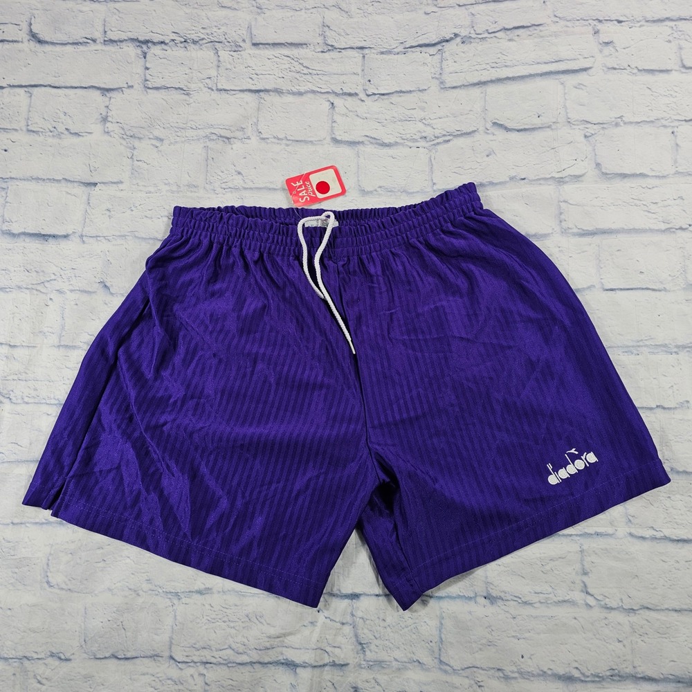 Diadora Soccer Shorts Mens XL Purple Striped Athletic Training VINTAGE 90s